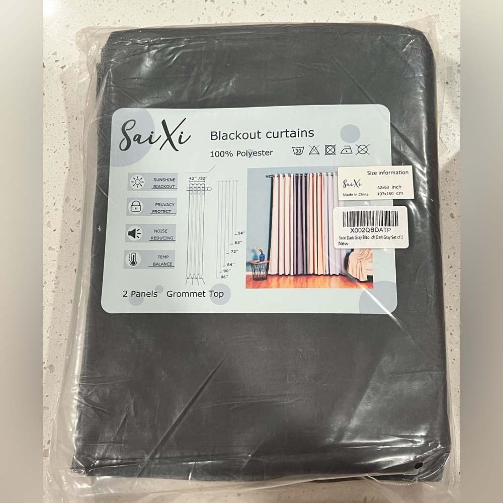 NEW Blackout Curtains - Dark Gray/ Black color + Black Rod